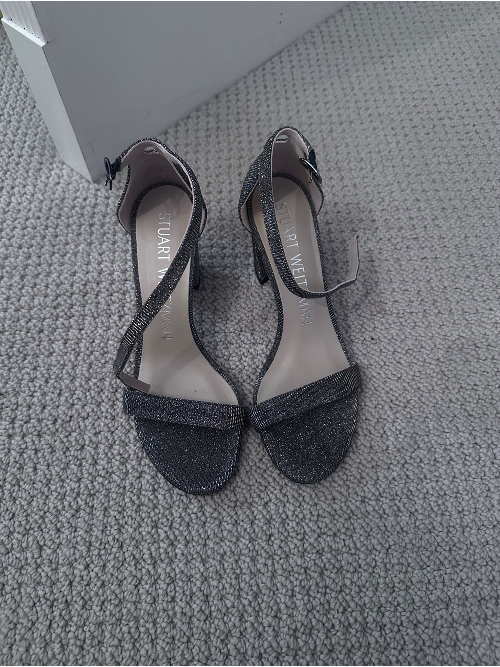Stuart Weitzman Gold Glitter Ankle-Strap Sandals